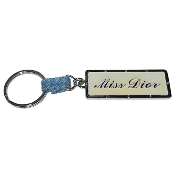 AUTH VTG Christian Dior Miss Dior Nameplate Logo Denim Keychain Key Holder Fob - Picture 4 of 14